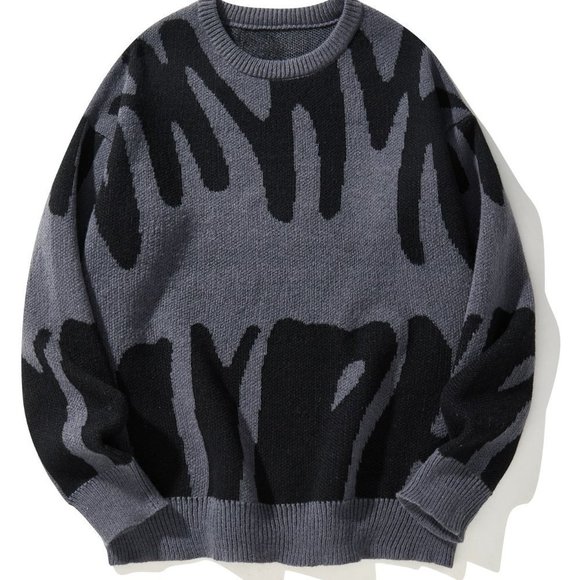 Grey Casual Mens Graphic Pattern Sweater Sweaters